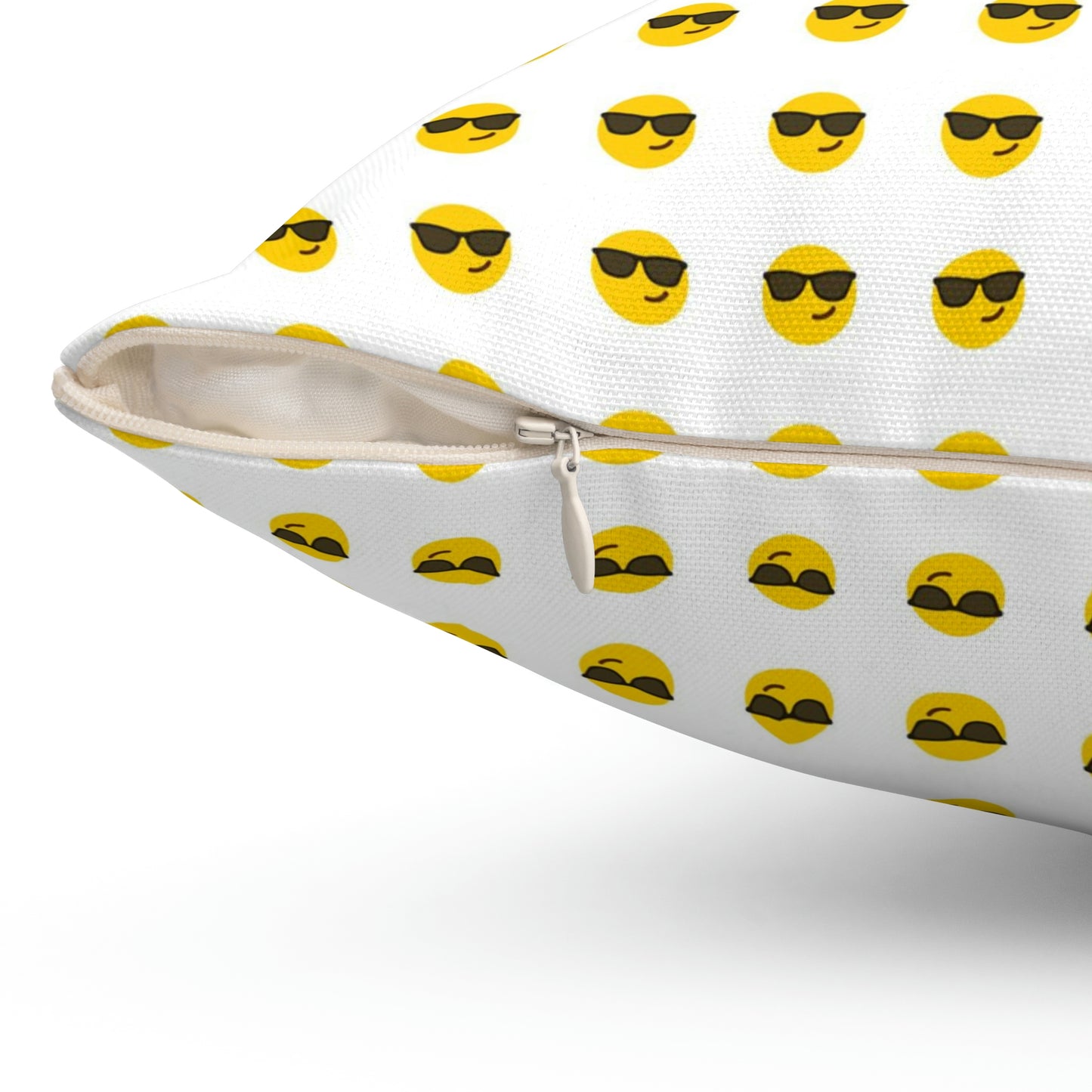Geotrott Emojis Smiling Face with Sunglasses White Spun Polyester Square Pillow-Home Decor-Geotrott