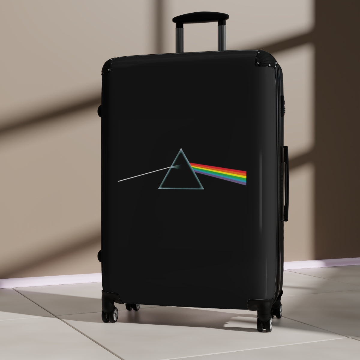 Geotrott Pink Floyd Album Cover Black Cabin Suitcase Extended Storage Adjustable Telescopic Handle Double Wheeled Polycarbonate Hard Shell Built In Lock