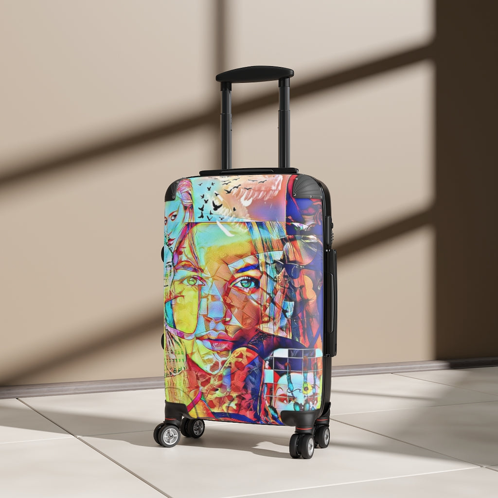 Getrott Eddy Bogaert Graffiti Art Girl Face 8 Cabin Suitcase Extended Storage Adjustable Telescopic Handle Double wheeled Polycarbonate Hard-shell Built-in Lock-Bags-Geotrott
