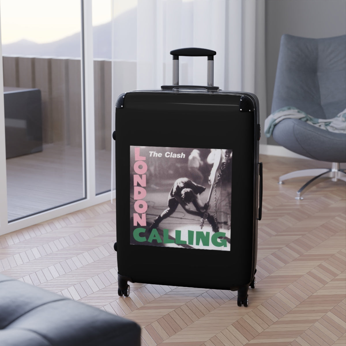Geotrott The Clash London Calling 1979 Black Cabin Suitcase Extended Storage Adjustable Telescopic Handle Double Wheeled Polycarbonate Hard Shell Built In Lock