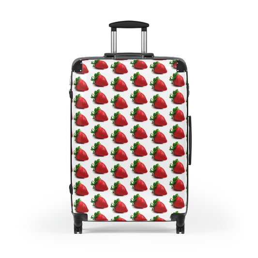 Geotrott Strawberry Fruit Pattern Cabin Suitcase Extended Storage Adjustable Telescopic Handle Double Wheeled Polycarbonate Hard-Shell Built-In Lock