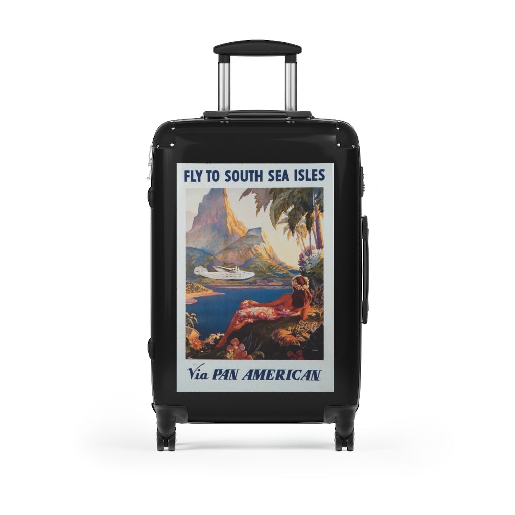 Geotrott Fly South Sea Isles Via Panamerican Airlines World Classic Poster Black Cabin Suitcase Extended Storage Adjustable Telescopic Handle Double Wheeled Polycarbonate Hard-Shell Built-In Lock