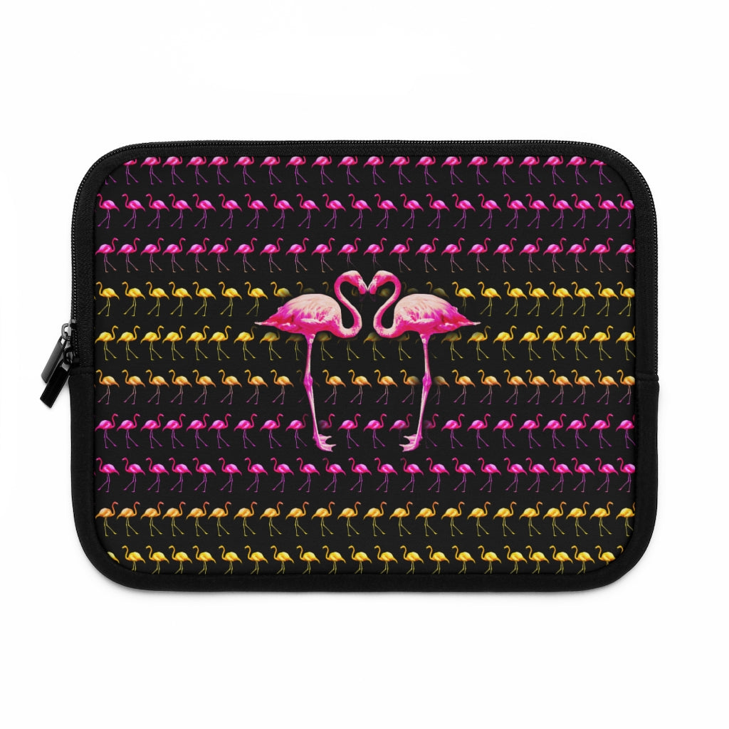 Getrott Pink Flamingo Birds Kissing Black Laptop Sleeve-Laptop Sleeve-Geotrott