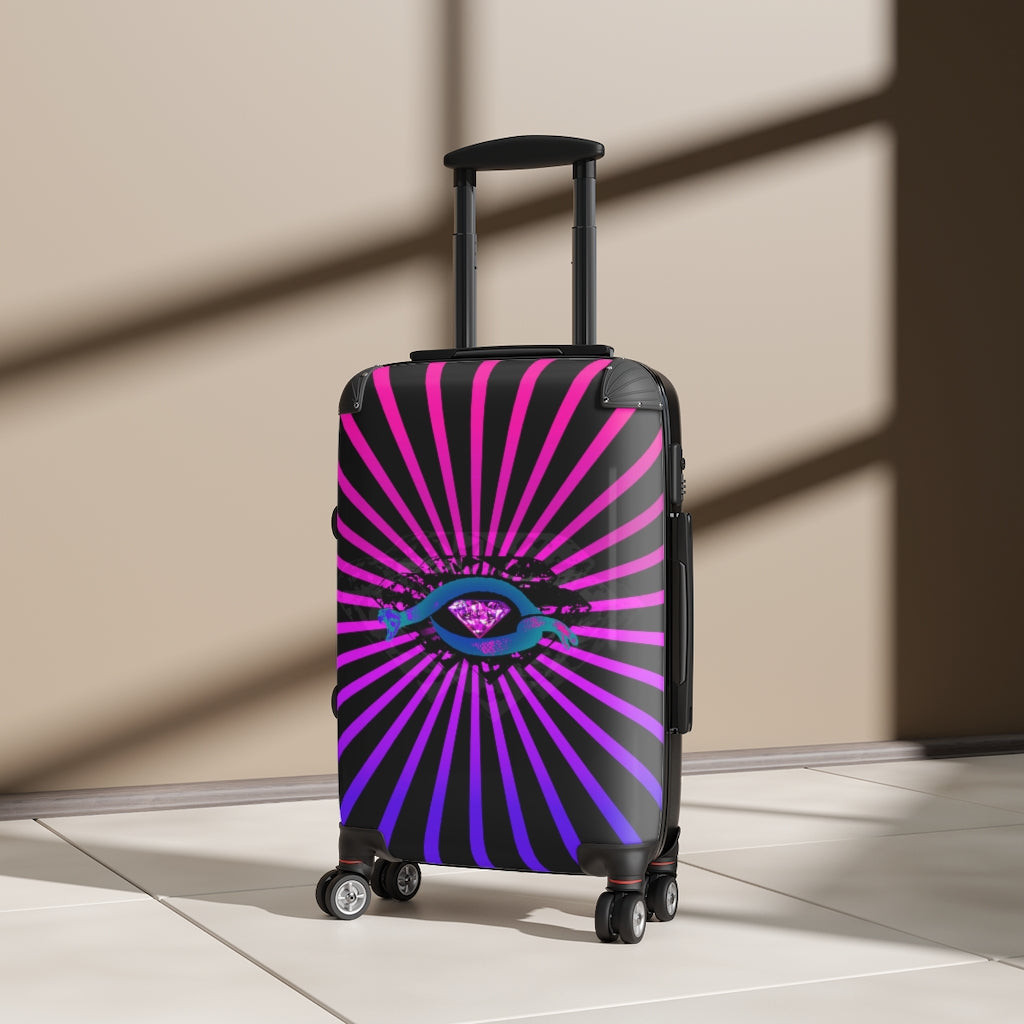 Getrott Snake Diamond Pink Rays Print Pattern Cabin Suitcase Extended Storage Adjustable Telescopic Handle Double wheeled Polycarbonate Hard-shell Built-in Lock-Bags-Geotrott