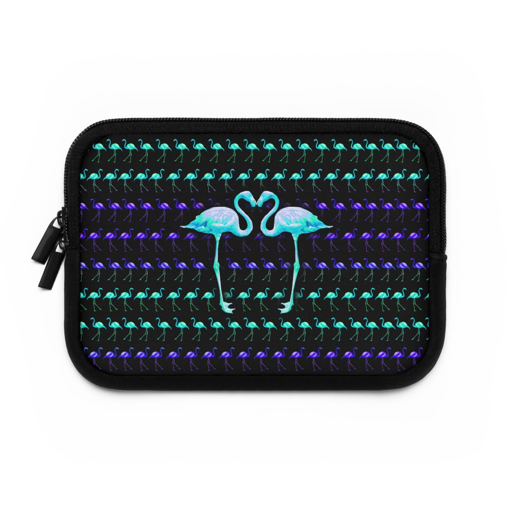 Getrott Green Purple Flamingos Kissing Pattern Black Laptop Sleeve-Laptop Sleeve-Geotrott