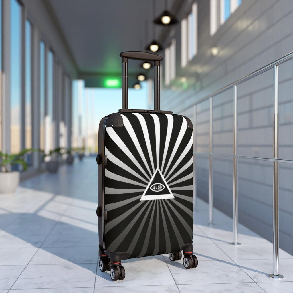 Geotrott Triangle Eye Illuminati Black And White Esoteric Cabin Suitcase Extended Storage Adjustable Telescopic Handle Double Wheeled Polycarbonate Hard-Shell Built-In Lock