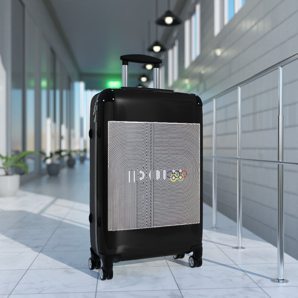 Getrott Mexico Olympics 1983 World Classic Poster Black Cabin Suitcase Inner Pockets Extended Storage Adjustable Telescopic Handle Inner Pockets Double wheeled Polycarbonate Hard-shell Built-in Lock