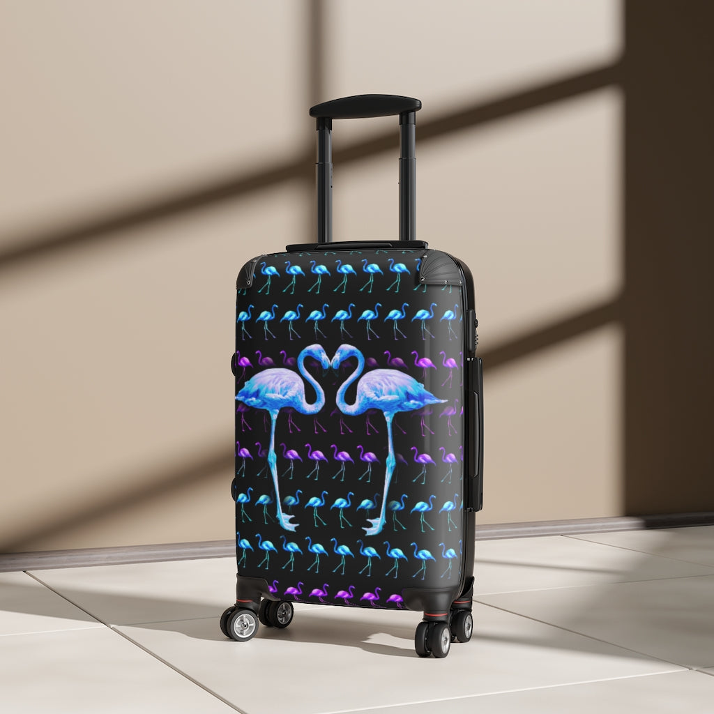 Geotrott Blue Flamingos Kissing Cabin Luggage Extended Storage Adjustable Telescopic Handle Double Wheeled Polycarbonate Hard-Shell Built-In Lock
