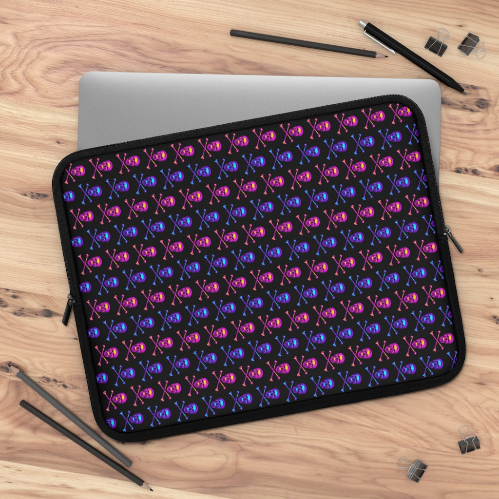 Geotrott Pink Blue Skull And Bones Pattern Black Laptop Sleeve