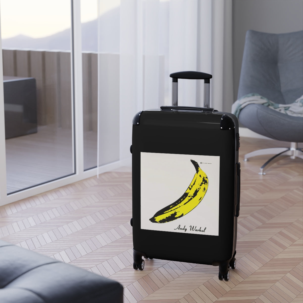 Geotrott The Velvet Underground & Nico 1967 Album Cover Black Cabin Suitcase Extended Storage Adjustable Telescopic Handle Double Wheeled Polycarbonate Hard Shell Built In Lock