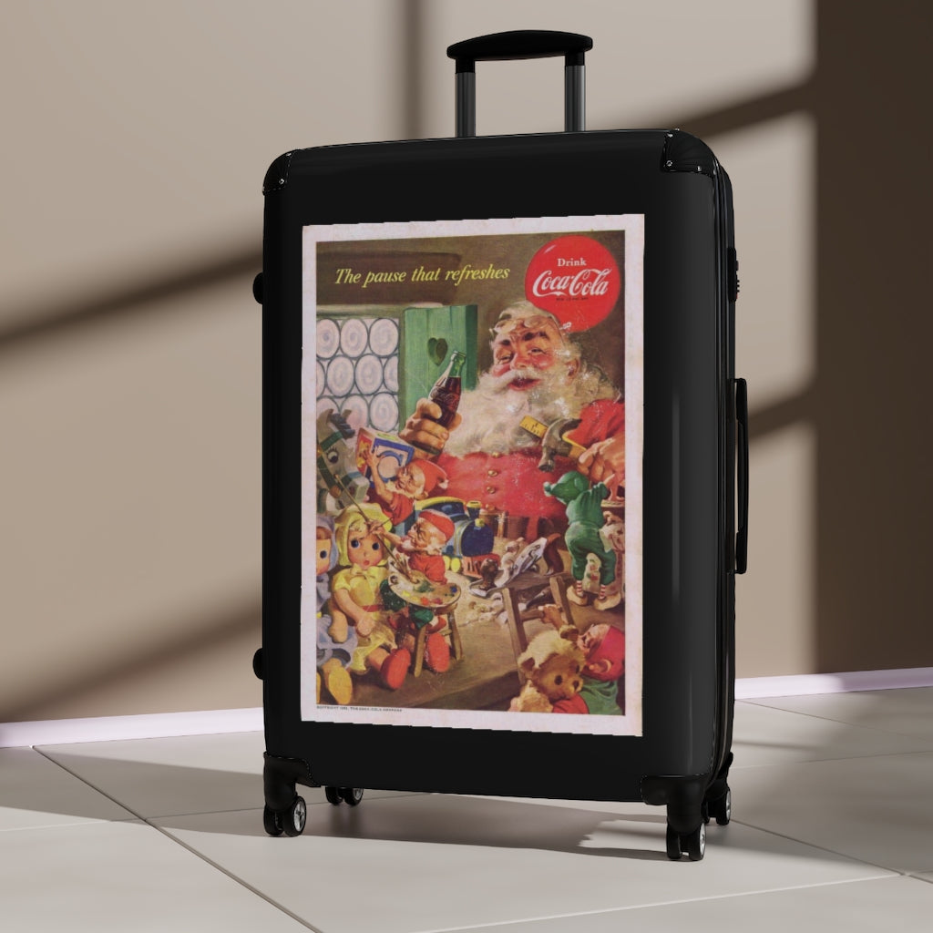 Getrott Classic Coca Cola Santa Claus World Classic Poster Black Cabin Suitcase Extended Storage Adjustable Telescopic Handle Double wheeled Polycarbonate Hard-shell Built-in Lock-Bags-Geotrott