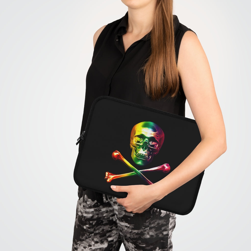 Getrott Rainbow Skull and Bones Black Laptop Sleeve-Laptop Sleeve-Geotrott