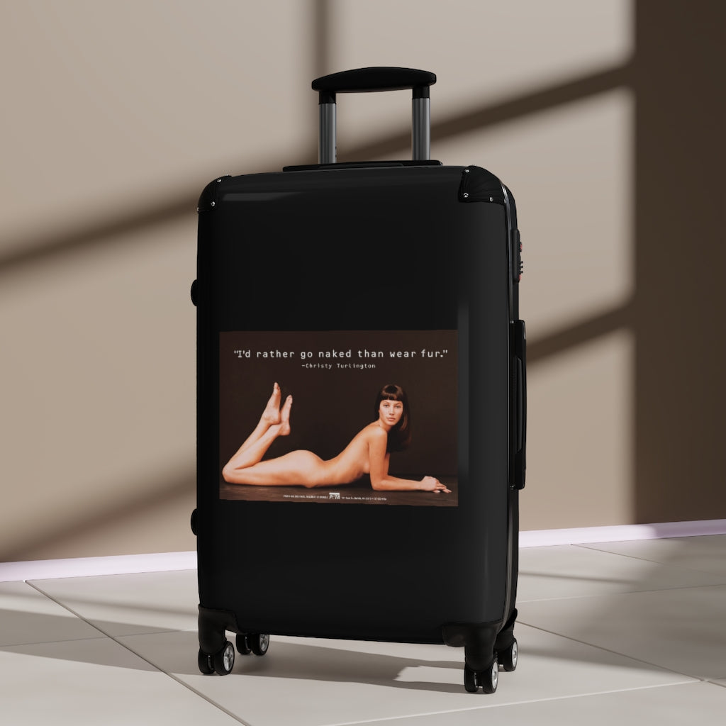 Getrott I'd rather go naked than wear fur Christy Turlington Peta World Classic Poster Black Cabin Suitcase Extended Storage Adjustable Telescopic Handle Double wheeled Polycarbonate Hard-shell Built-in Lock-Bags-Geotrott