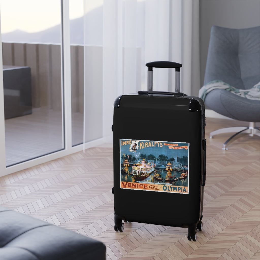 Getrott The Deliverance of Pisanl Imre Kiralfys Grand Historic Spectacle Venice The Bridge of the Sea at Olympia 2 World Classic Poster Black Cabin Suitcase Carry-On Travel Check Luggage 4-Wheel Spinner Suitcase Bag Multiple Colors and Sizes-Bags-Geotrott