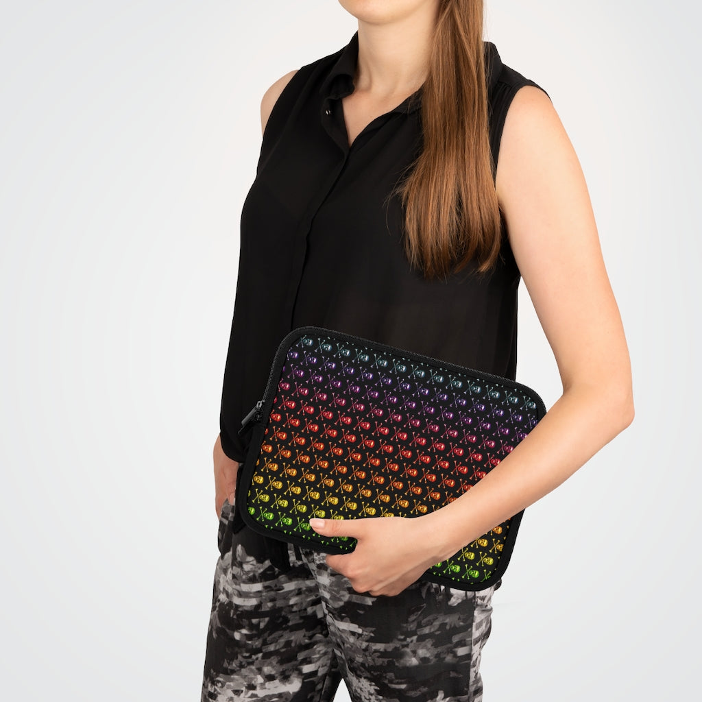 Getrott Raibow Skull and Bones Pattern Black Laptop Sleeve-Laptop Sleeve-Geotrott