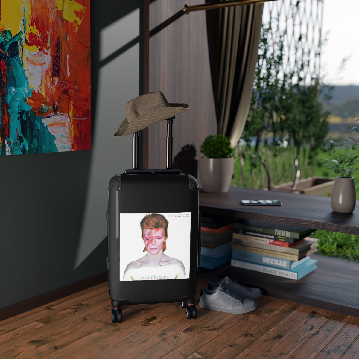 Geotrott David Bowie Aladdin Sane 1973 Black Cabin Suitcase Extended Storage Adjustable Telescopic Handle Double Wheeled Polycarbonate Hard Shell Built In Lock