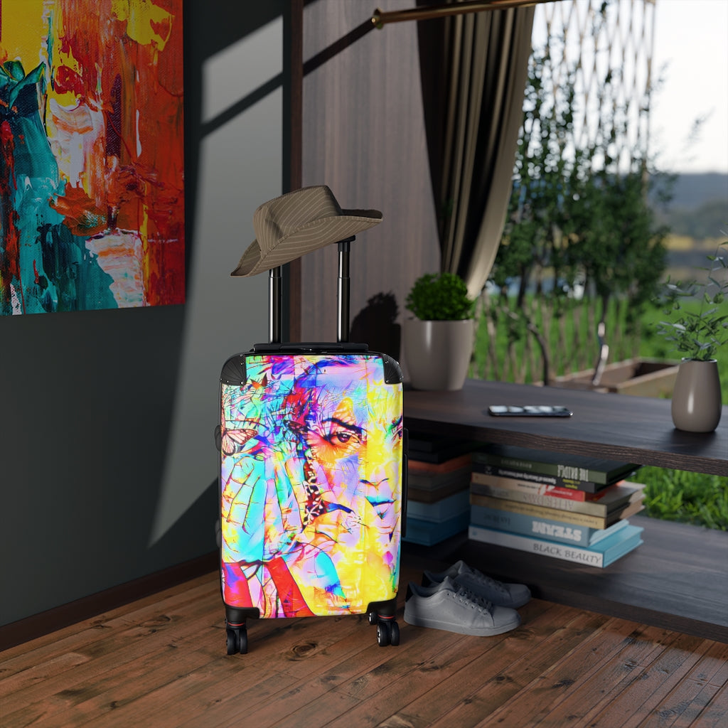 Geotrott Camila Face Graffiti Art Cabin Suitcase Extended Storage Adjustable Telescopic Handle Double Wheeled Polycarbonate Hard-Shell Built-In Lock