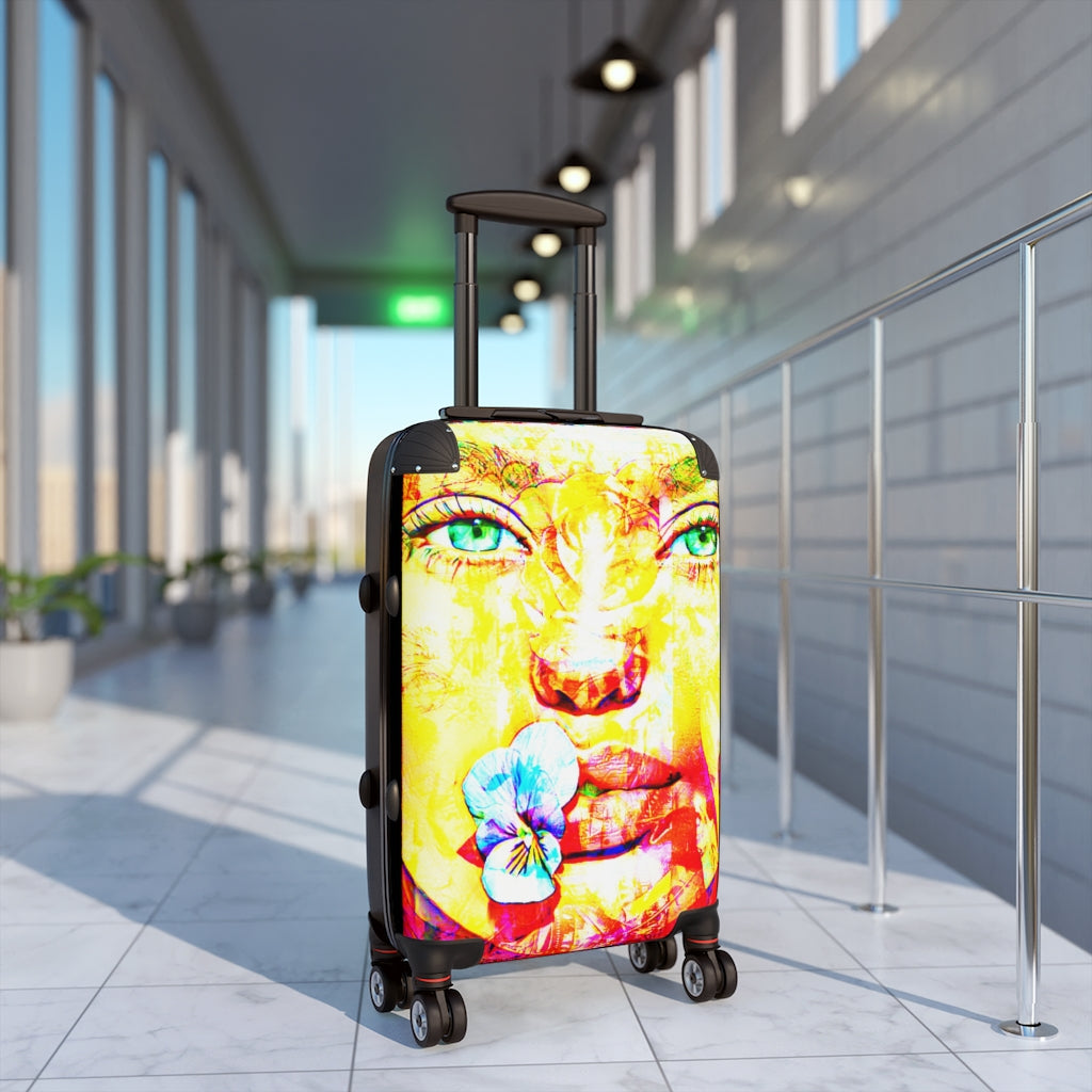 Geotrott Green Eye Super Model Flower Lips Graffiti Cabin Suitcase Extended Storage Adjustable Telescopic Handle Double Wheeled Polycarbonate Hard-Shell Built-In Lock