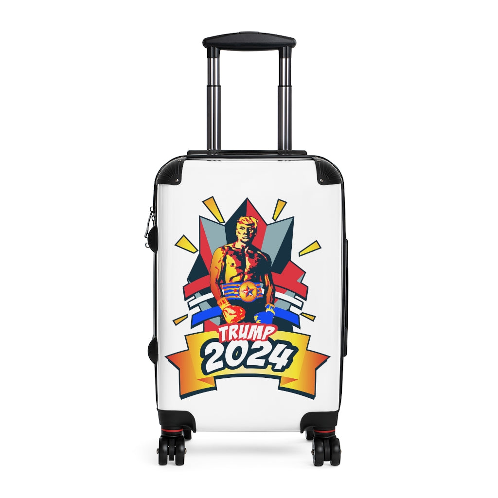 Getrott Trump Rocky Balboa Poster White Cabin Luggage Inner Pockets Extended Storage Adjustable Telescopic Handle Inner Pockets Double wheeled Polycarbonate Hard-shell Built-in Lock