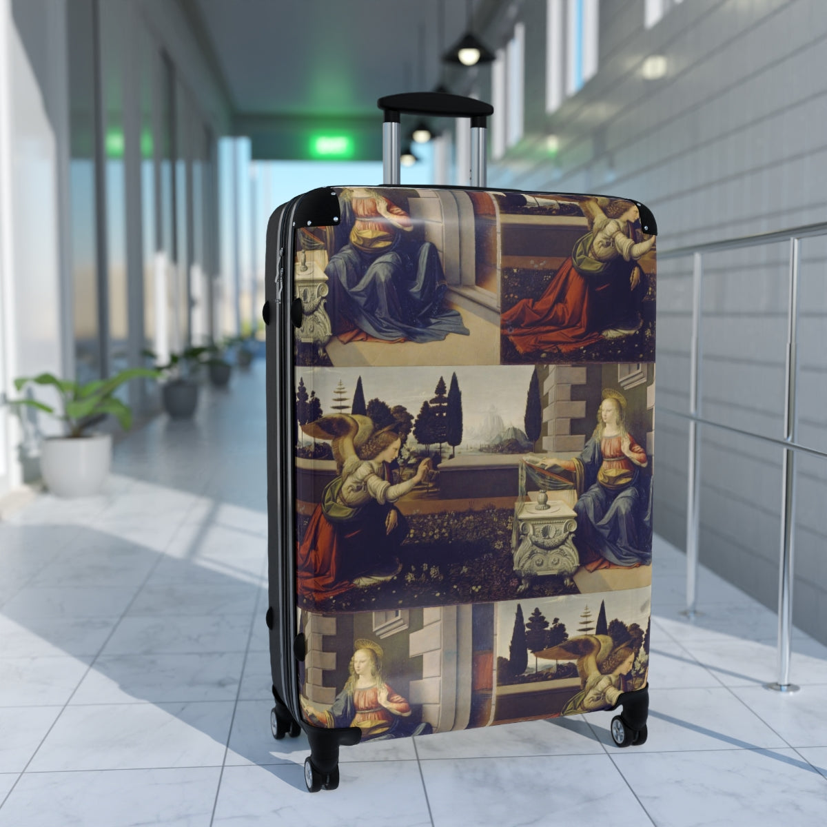 Getrott Annunciation by Leonardo Da Vinci Black Cabin Suitcase Extended Storage Adjustable Telescopic Handle Double wheeled Polycarbonate Hard-shell Built-in Lock-Bags-Geotrott