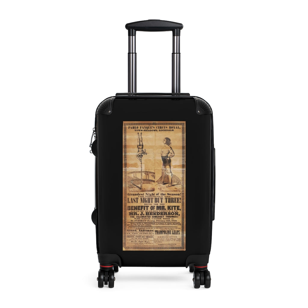 Geotrott Pablo Fanques Circus Royal Town Meadows Rochdale The Last Night But Three Mr Kite Mr J Henderson World Classic Poster Black Cabin Suitcase Carry-On Travel Check Luggage 4-Wheel Spinner Suitcase Bag Multiple Colors And Sizes