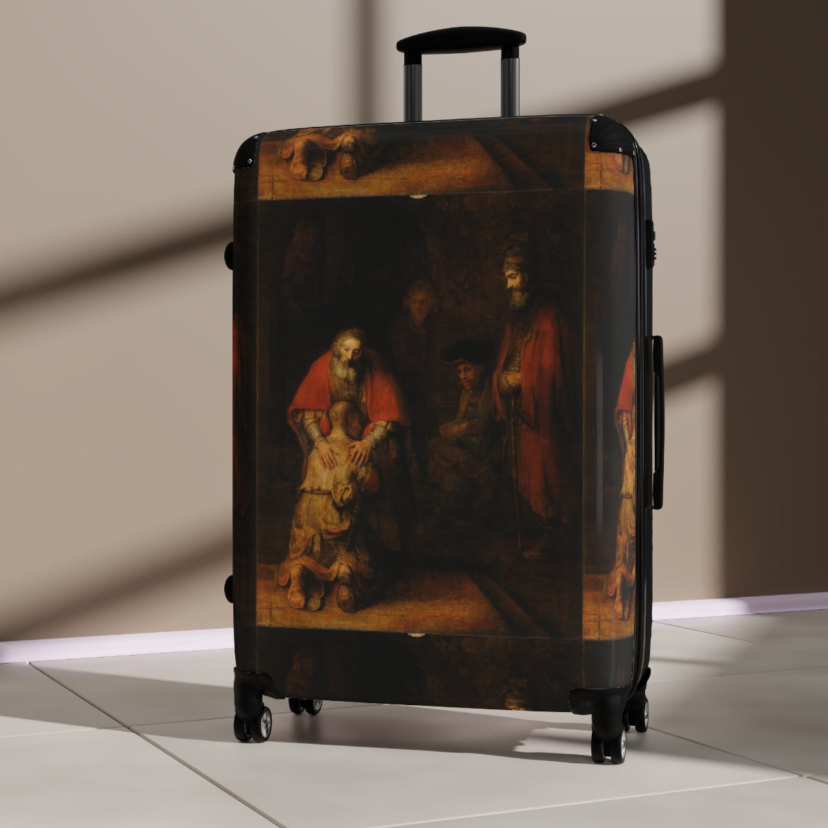 Getrott The Return of the Prodigal Son Rembrandt Black Cabin Suitcase Extended Storage Adjustable Telescopic Handle Double wheeled Polycarbonate Hard-shell Built-in Lock-Bags-Geotrott