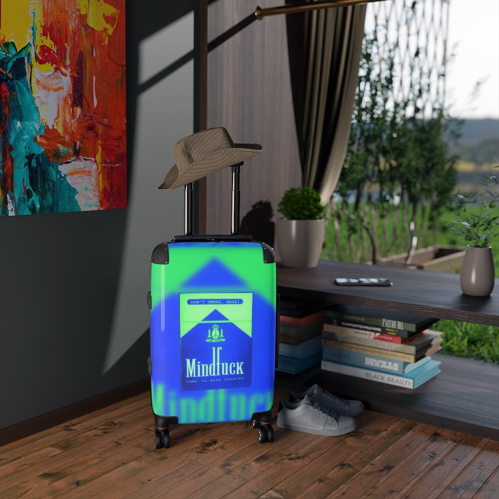 Getrott Dont Smoke Rave MindFuck Come to Nasa Country Nightclub Blue Flyer Cabin Suitcase Inner Pockets Extended Storage Adjustable Telescopic Handle Inner Pockets Double wheeled Polycarbonate Hard-shell Built-in Lock