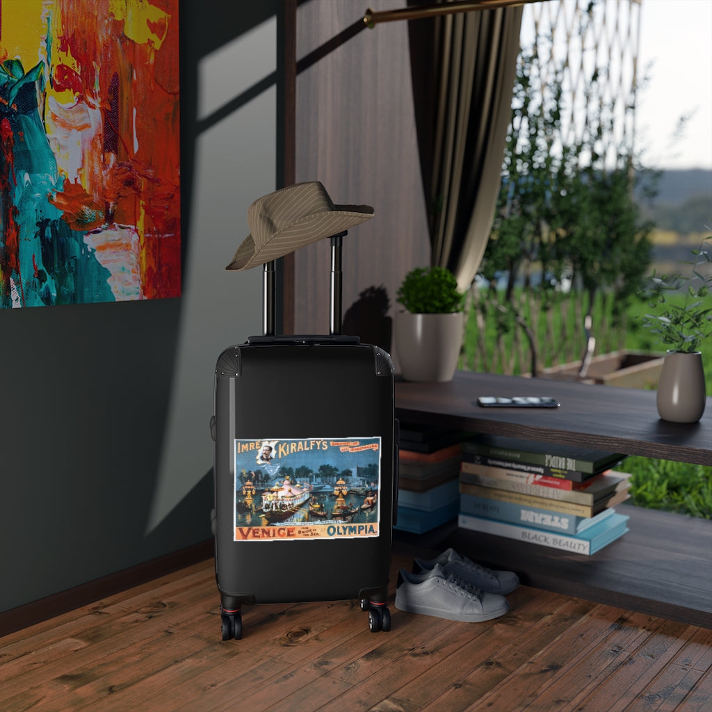Getrott The Deliverance of Pisanl Imre Kiralfys Grand Historic Spectacle Venice The Bridge of the Sea at Olympia 2 World Classic Poster Black Cabin Suitcase Carry-On Travel Check Luggage 4-Wheel Spinner Suitcase Bag Multiple Colors and Sizes-Bags-Geotrott