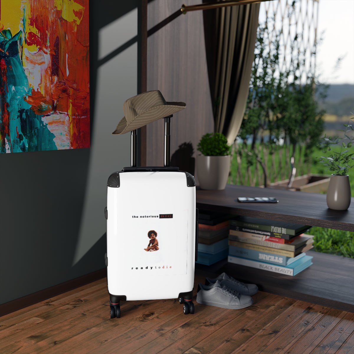 Geotrott The Notorious Big Ready To Die White Cabin Suitcase Extended Storage Adjustable Telescopic Handle Double Wheeled Polycarbonate Hard Shell Built In Lock