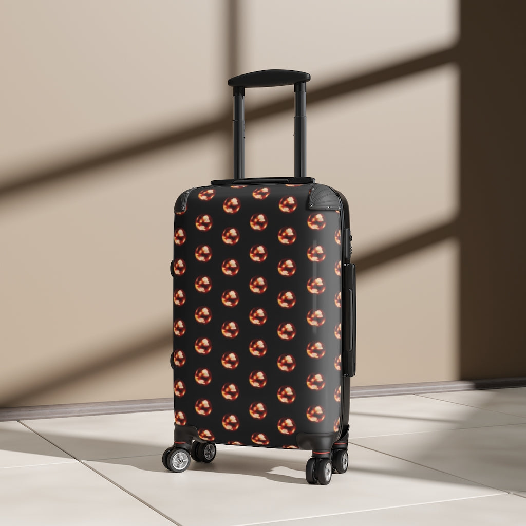 Geotrott Disco Balls Orange Pattern Black Cabin Suitcase Extended Storage Adjustable Telescopic Handle Double Wheeled Polycarbonate Hard-Shell Built-In Lock