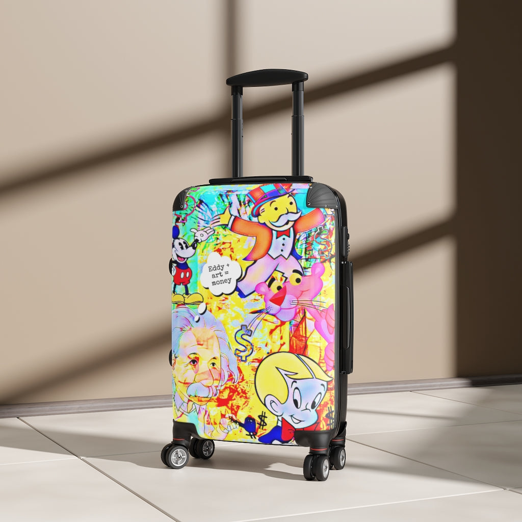 Geotrott Graffiti Mickey Monopoly Art Cabin Suitcase Extended Storage Adjustable Telescopic Handle Double Wheeled Polycarbonate Hard-Shell Built-In Lock