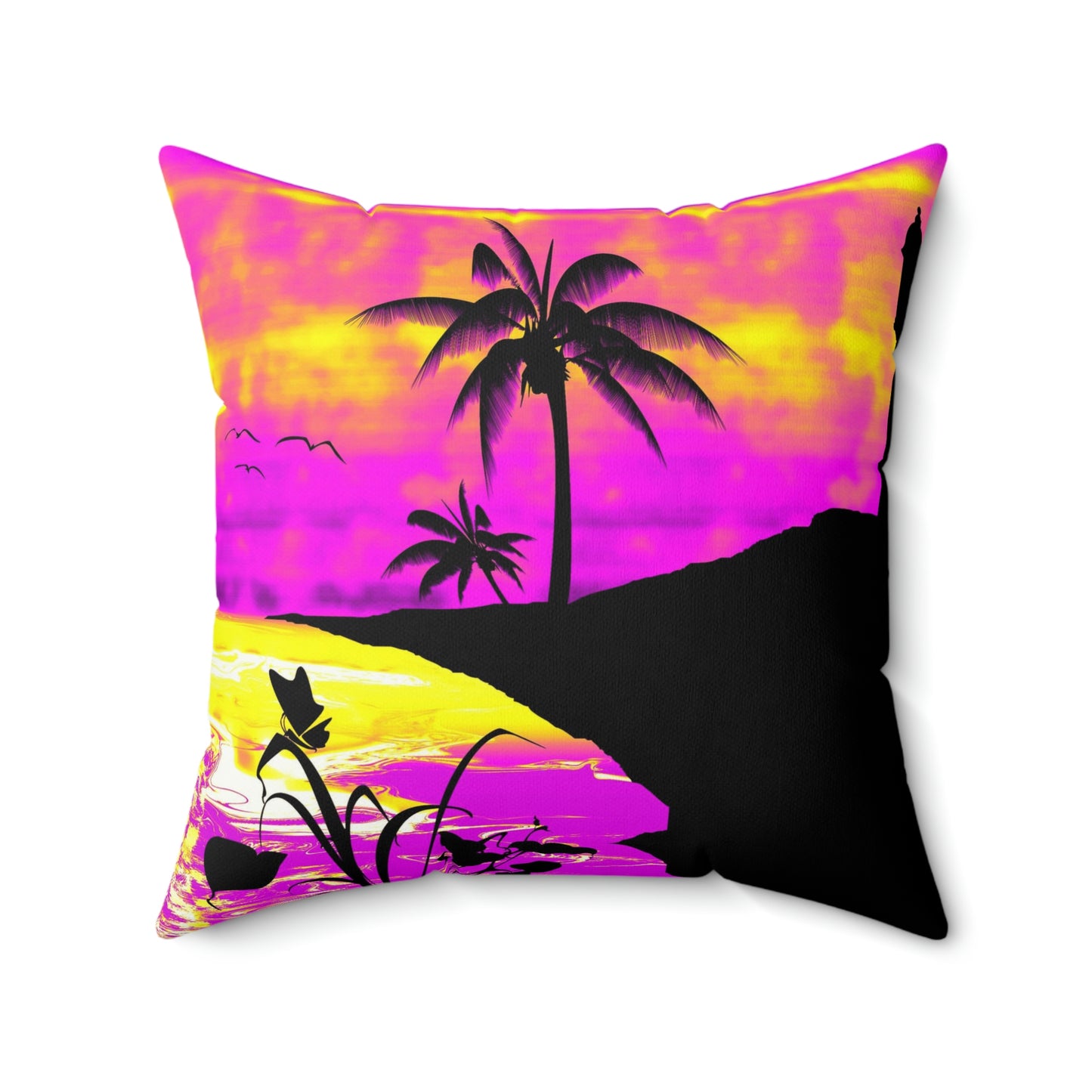 Sunset Beach On San Juan El Morro Palms Pink Purple White Spun Polyester Square Pillow