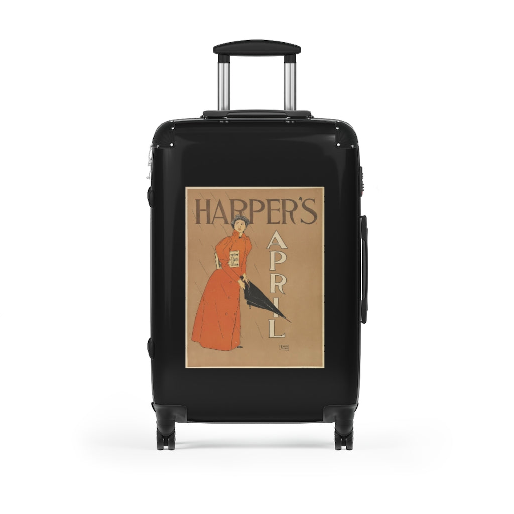 Getrott Harpers April World Classic Poster Black Cabin Suitcase Extended Storage Adjustable Telescopic Handle Double wheeled Polycarbonate Hard-shell Built-in Lock-Bags-Geotrott