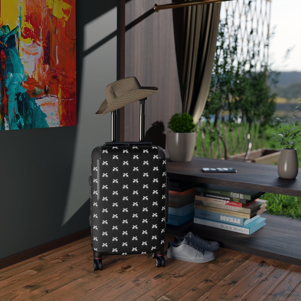 Getrott Magnum Guns Crossed Emblem Pattern Black Cabin Luggage Extended Storage Adjustable Telescopic Handle Double wheeled Polycarbonate Hard-shell Built-in Lock-Bags-Geotrott