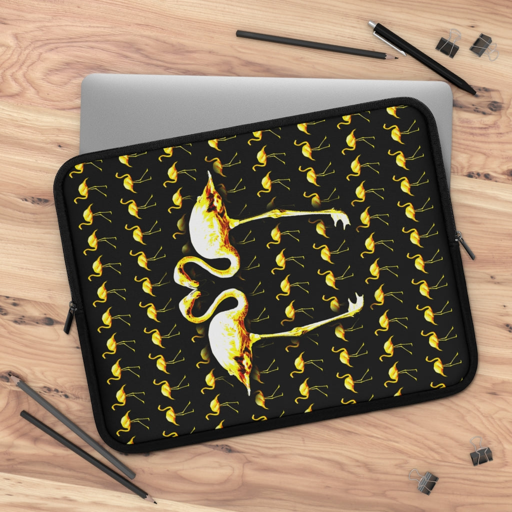 Getrott Yellow Flamingos Kissing Black Laptop Sleeve-Laptop Sleeve-Geotrott