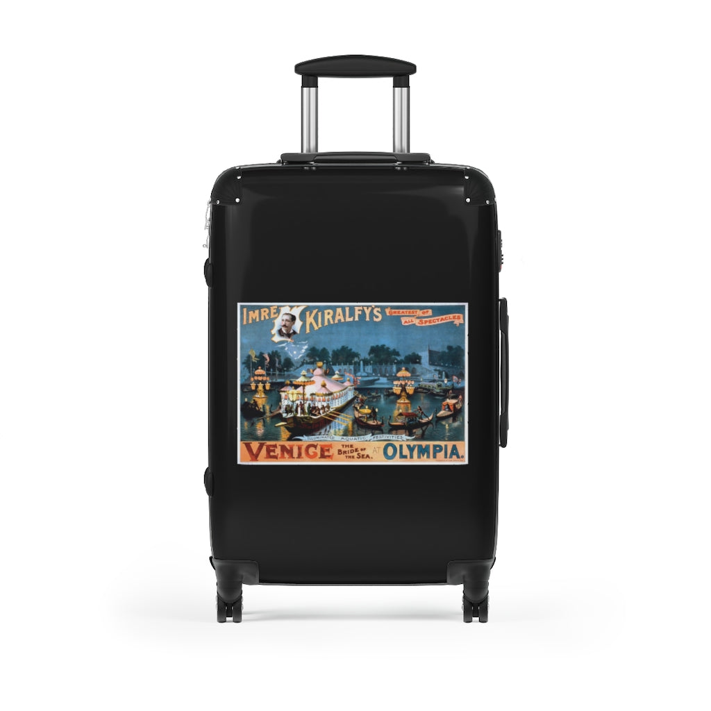 Getrott The Deliverance of Pisanl Imre Kiralfys Grand Historic Spectacle Venice The Bridge of the Sea at Olympia 2 World Classic Poster Black Cabin Suitcase Carry-On Travel Check Luggage 4-Wheel Spinner Suitcase Bag Multiple Colors and Sizes-Bags-Geotrott