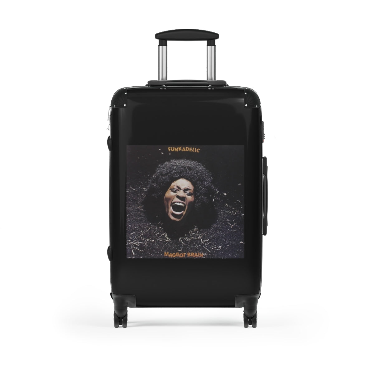 Geotrott Funkadelic Maggot Brain Black Cabin Suitcase Extended Storage Adjustable Telescopic Handle Double Wheeled Polycarbonate Hard Shell Built In Lock