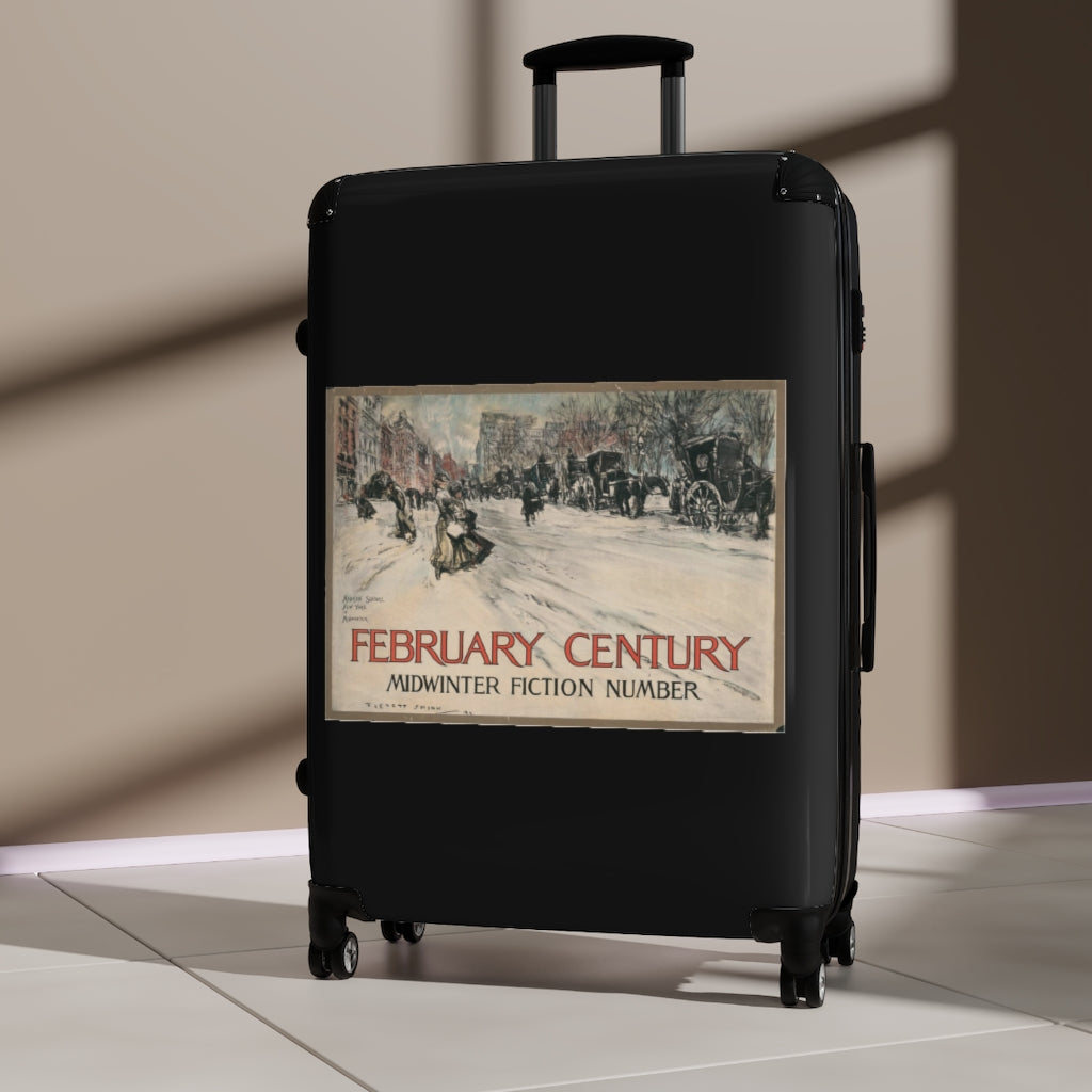 Geotrott February Century Midcentury Fiction Number World Classic Poster Black Cabin Suitcase Extended Storage Adjustable Telescopic Handle Double Wheeled Polycarbonate Hard-Shell Built-In Lock