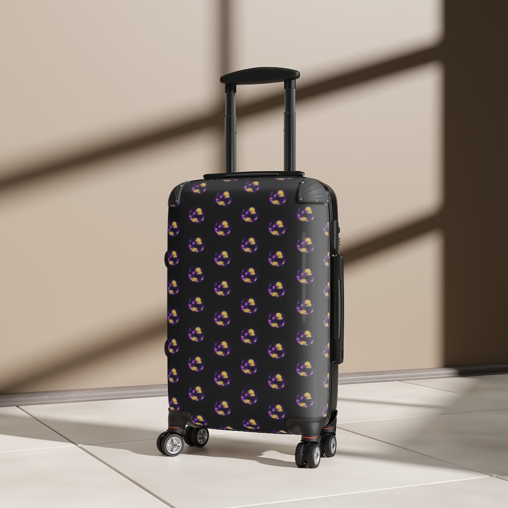 Geotrott Copy Of Disco Balls Purple Pattern Black Cabin Suitcase Extended Storage Adjustable Telescopic Handle Double Wheeled Polycarbonate Hard-Shell Built-In Lock
