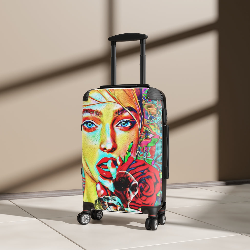 Geotrott Beautiful Girl Kissing Alien Graffiti Cabin Suitcase Extended Storage Adjustable Telescopic Handle Double Wheeled Polycarbonate Hard-Shell Built-In Lock