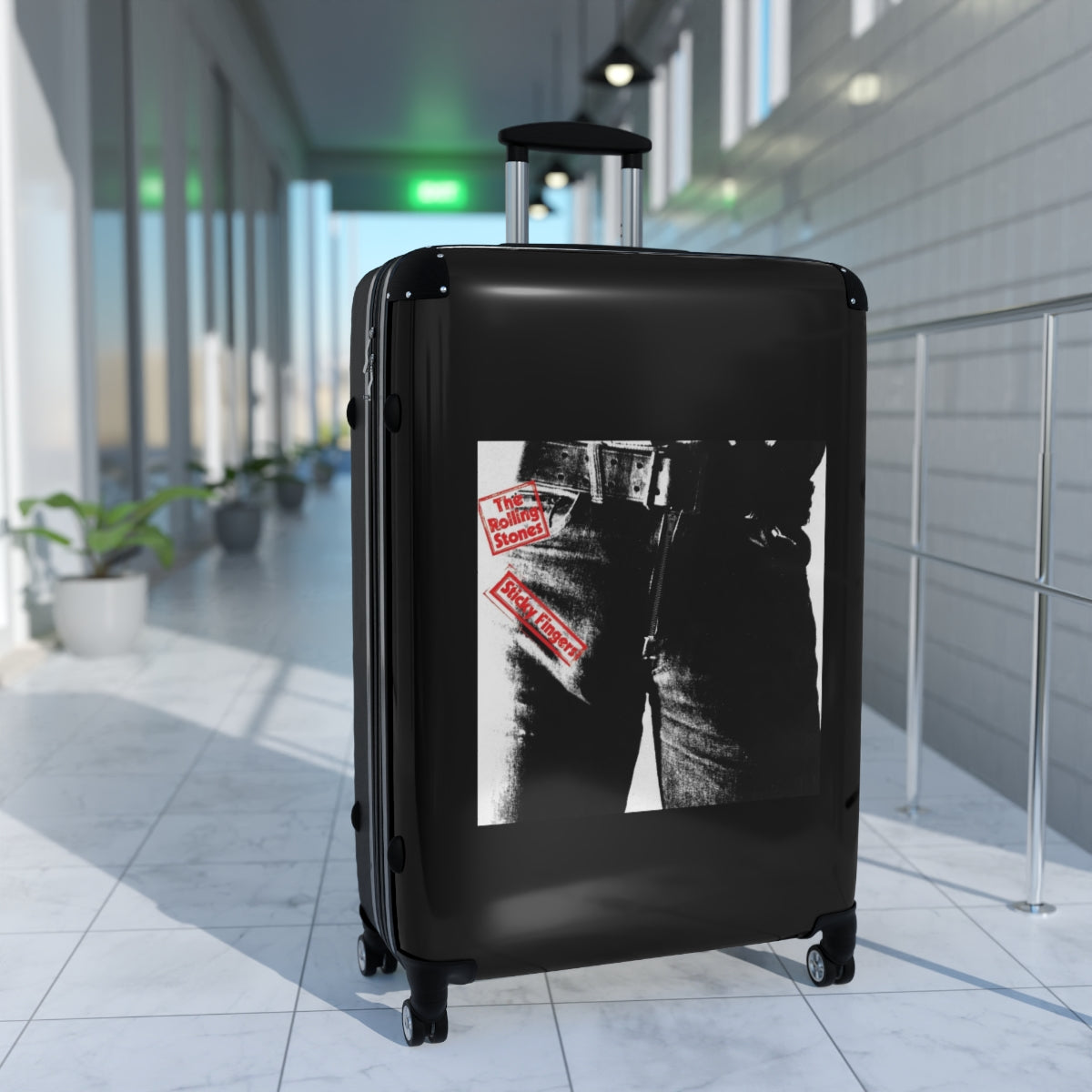Geotrott The Rolling Stones Sticky Fingers 1971 Black Cabin Suitcase Extended Storage Adjustable Telescopic Handle Double Wheeled Polycarbonate Hard Shell Built In Lock
