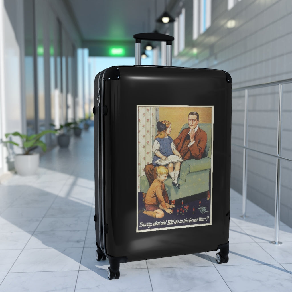 Geotrott Daddy What Did You Do On The Great War Black Cabin Suitcase Extended Storage Adjustable Telescopic Handle Double Wheeled Polycarbonate Hard-Shell Built-In Lock
