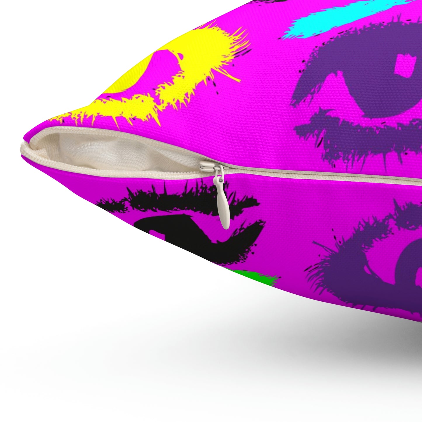 Geotrott Pink Warhol Style Eyes Art Multy Colored Eyes Grid Spun Polyester Square Pillow