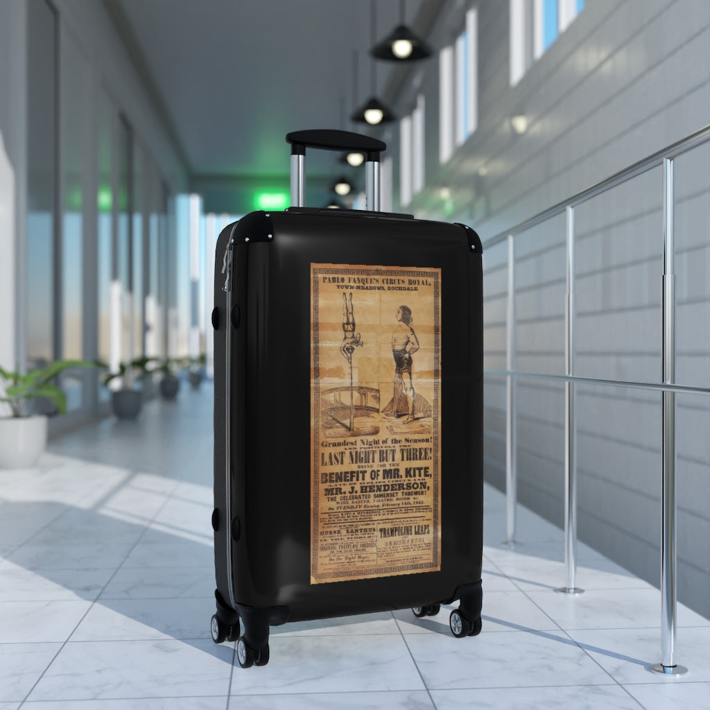 Geotrott Pablo Fanques Circus Royal Town Meadows Rochdale The Last Night But Three Mr Kite Mr J Henderson World Classic Poster Black Cabin Suitcase Carry-On Travel Check Luggage 4-Wheel Spinner Suitcase Bag Multiple Colors And Sizes