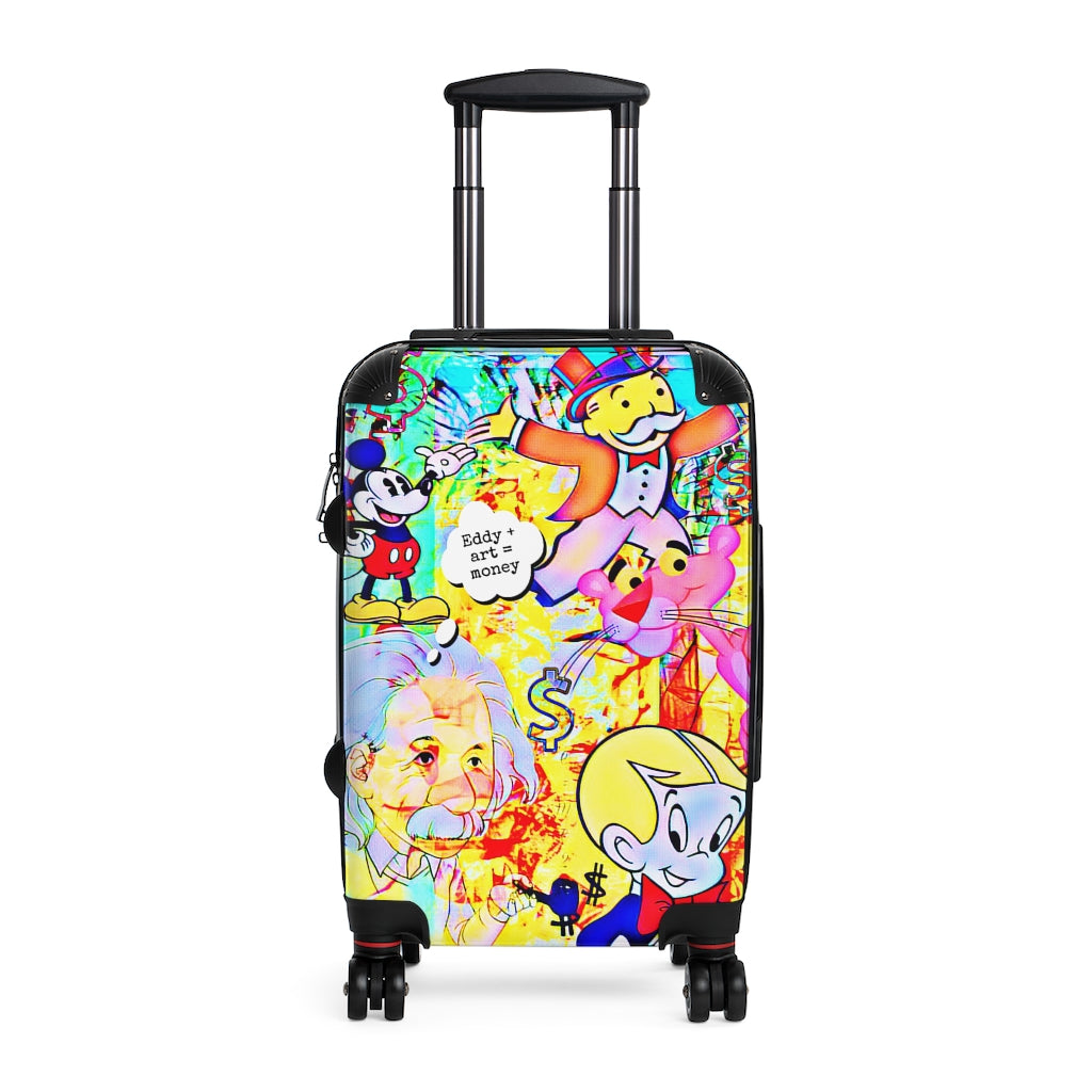 Geotrott Graffiti Mickey Monopoly Art Cabin Suitcase Extended Storage Adjustable Telescopic Handle Double Wheeled Polycarbonate Hard-Shell Built-In Lock