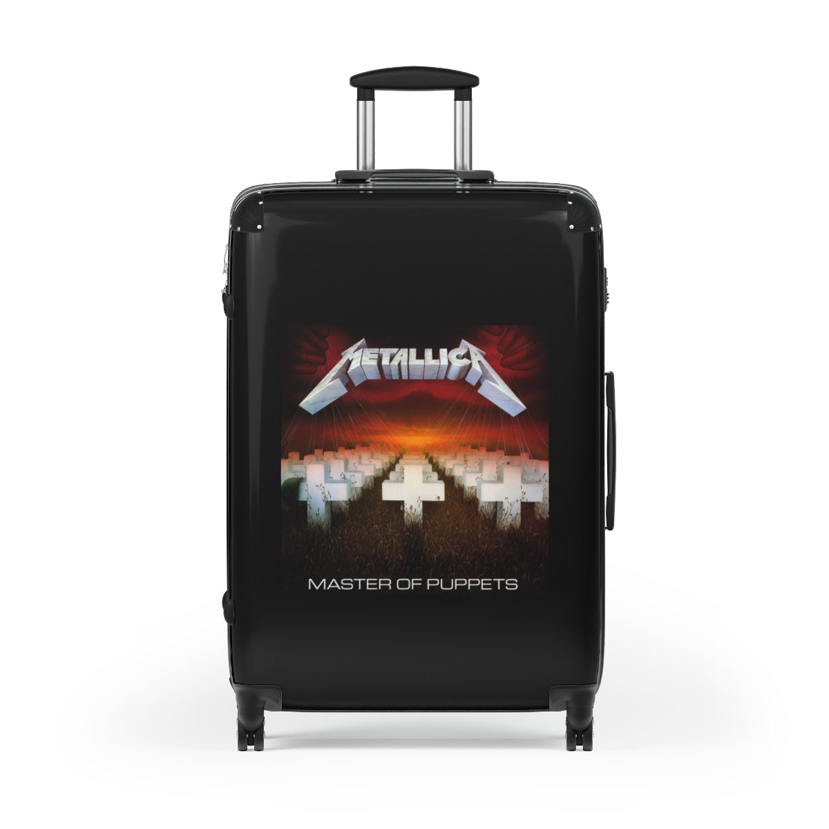 Geotrott Metallica Master Of Puppets 1986 Black Cabin Suitcase Extended Storage Adjustable Telescopic Handle Double Wheeled Polycarbonate Hard Shell Built In Lock