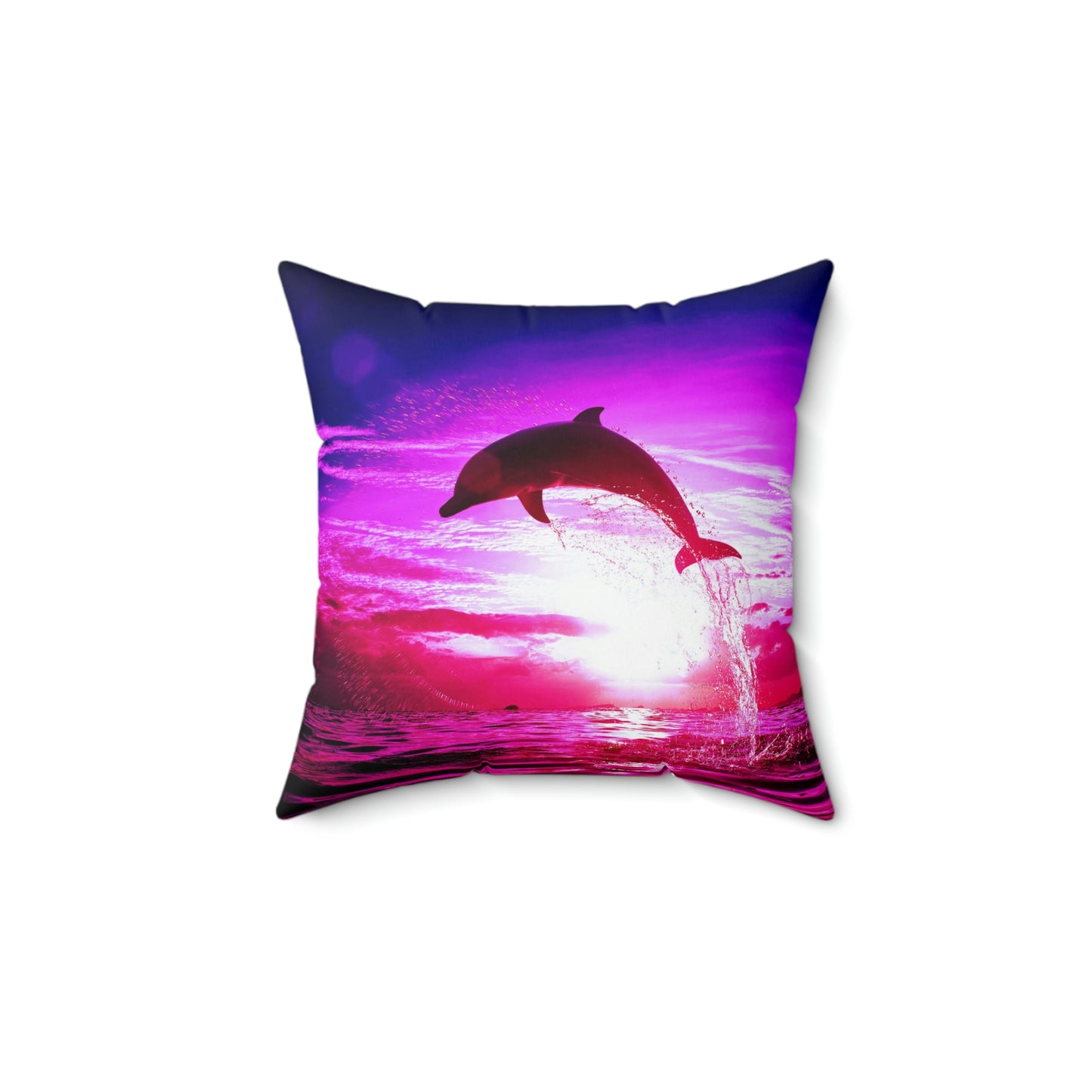Dolphin Dream Flying Jumping Water Splater Pink Purple White Spun Polyester Square Pillow