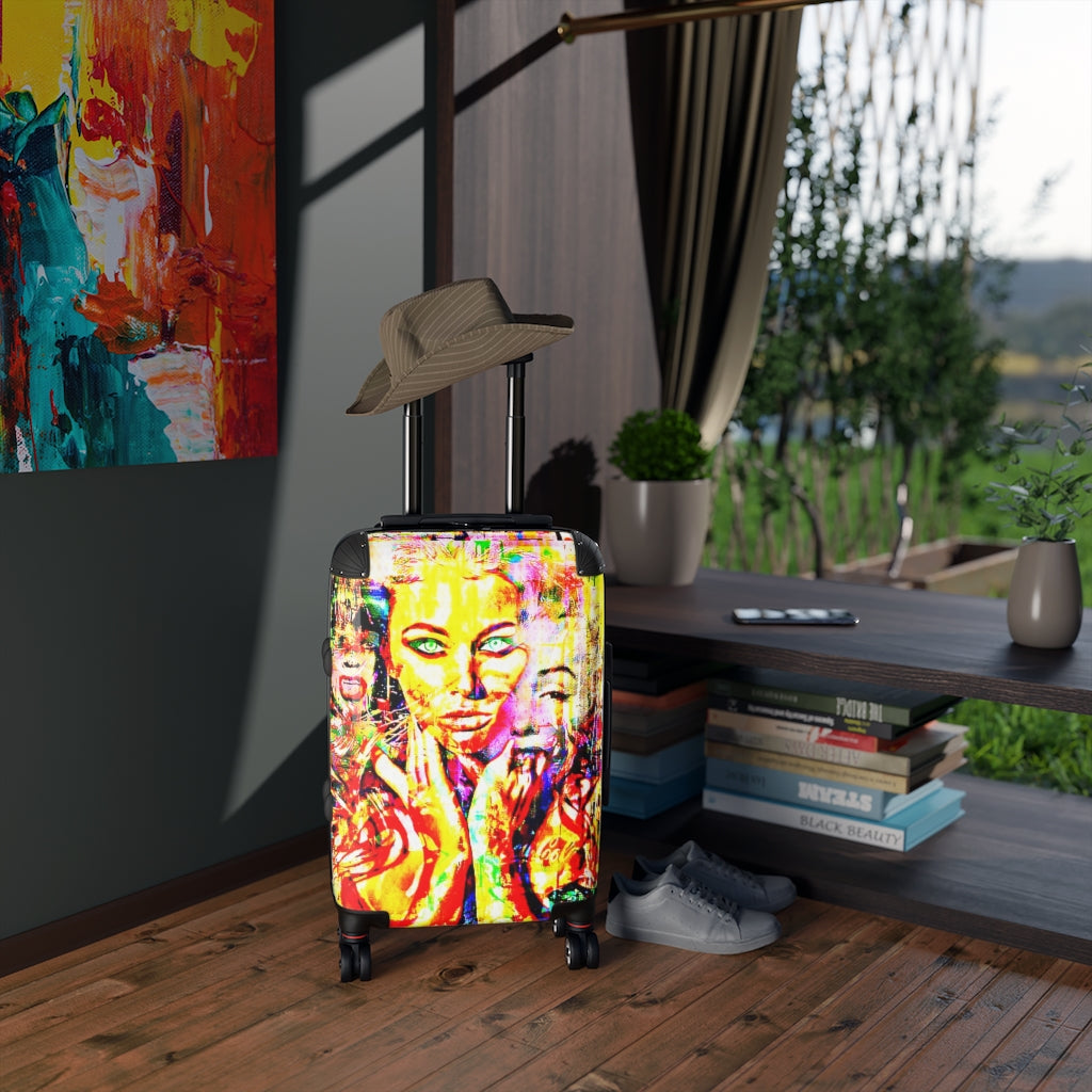 Geotrott Amelia Face Graffiti Art Cabin Suitcase Extended Storage Adjustable Telescopic Handle Double Wheeled Polycarbonate Hard-Shell Built-In Lock
