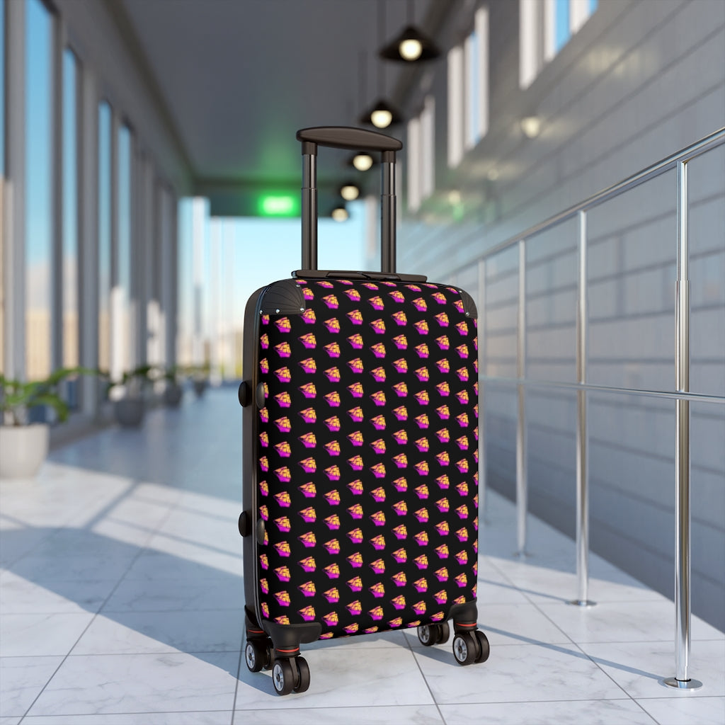 Geotrott Old Sail Ships Pink Pattern Black Cabin Luggage Extended Storage Adjustable Telescopic Handle Double Wheeled Polycarbonate Hard-Shell Built-In Lock