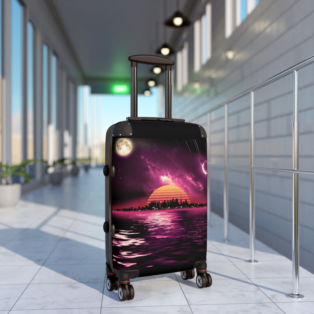 Getrott Space City Sunset Violet Black Cabin Luggage Extended Storage Adjustable Telescopic Handle Double wheeled Polycarbonate Hard-shell Built-in Lock-Bags-Geotrott